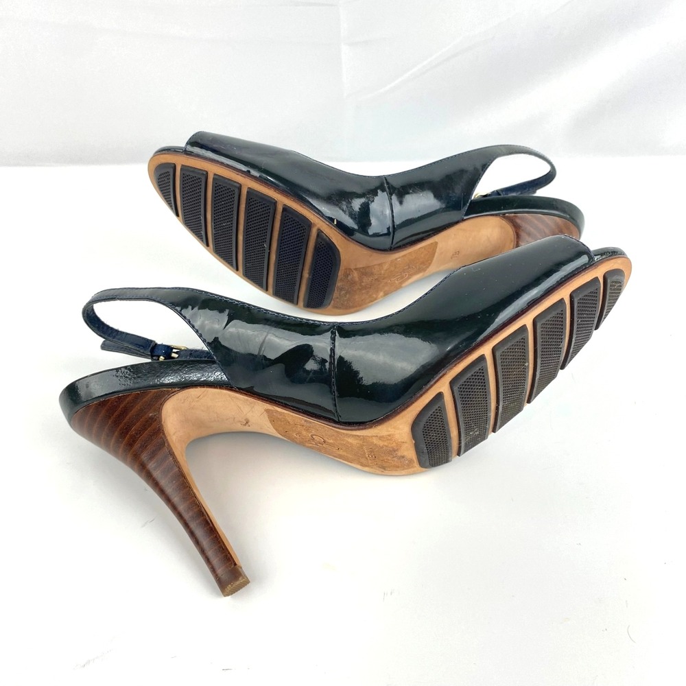 Cole Haan NikeAir Patent Leather Heels Women's 7B Black Open Toe Slingback Pumps - Picture 7 of 8